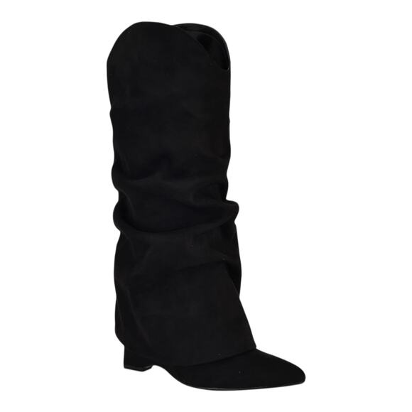 Nine West Women's Amazin Pointy Toe Slouchy Cuffed Knee High Boots Black Size 6 - Picture 1 of 4